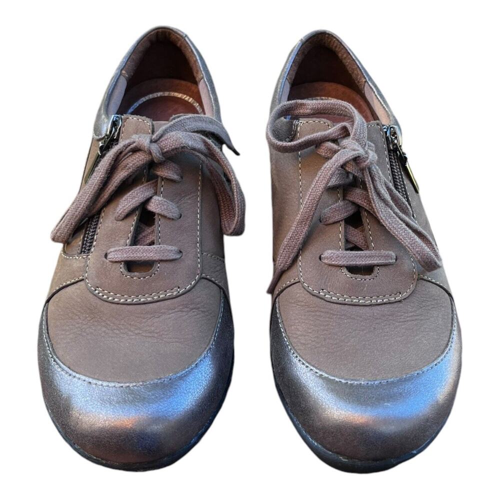 Dansko Loretta Taupe‎ Leather Lace-up Oxford Shoe Metallic Women’s Sz 7.5 EU 38 - Picture 2 of 11